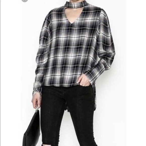 Elan Tops - Elan Plaid Choker Tunic, Size Medium